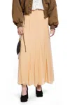 Chloé Long Pleated Silk Skirt With Ruffled Hem In Pink