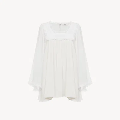 Chloé Robe Courte Fluide En Crépon De Soie Femme Blanc Taille 40 100% Soie In White