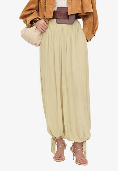 Chloé Fluid Pleats Pants In Technical Satin In Brown