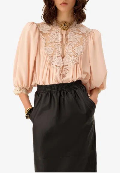 Chloé Fluid Puff-sleeved Crepe De Chine Blouse In Pink