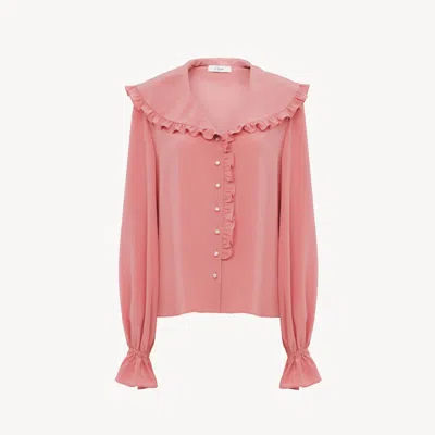 Chloé Fluid Ruffle Blouse In Crêpe De Chine Orange Size 10 100% Silk In Pink