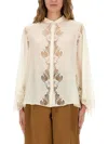 Chloé Fluid Silk Georgette And Lace Blouse In Multi