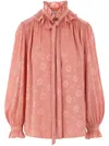 Chloé Floral Jacquard Tie-neck Ruffle Blouse In Pink