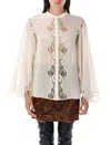 Chloé Lace Placket Tulip-sleeve Silk Blouse In Neutral