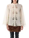 Chloé Fluid Silk Georgette And Lace Blouse In Neutral