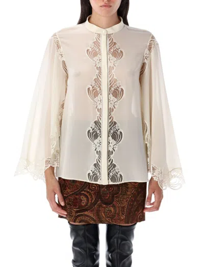 Chloé Fluid Silk Lace Blouse In Neutral