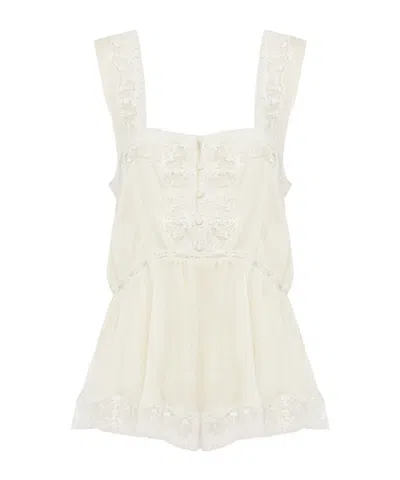 Chloé Débardeur Fluide En Charmeuse De Soie Et Dentelle Femme Blanc Taille 38 100% Soie, Polyester, Coton, In White