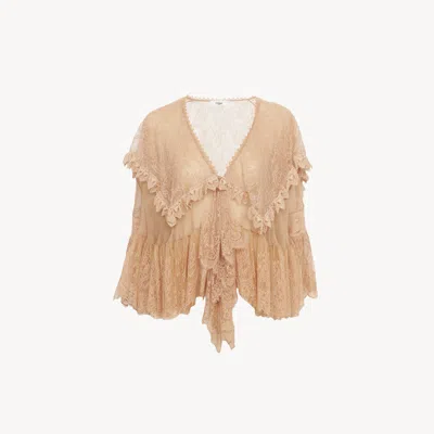 Chloé Fluid Top In Silk Lace Pink Size 4 100% Silk, Polyamide, Cotton, Viscose, Polyester