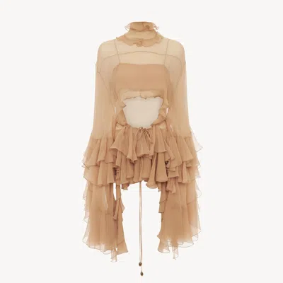 Chloé Top Fluide Volanté En Mousseline De Soie Femme Rose Taille 38 100% Soie In Pink