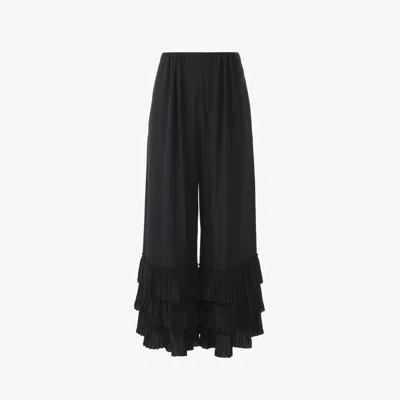 CHLOÉ PANTALON LARGE FLUIDE EN CRÊPE DE CHINE FEMME NOIR TAILLE 38 100% SOIE