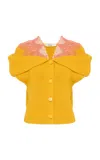 Chloé Foldover Cotton-knit Cardigan In Yellow