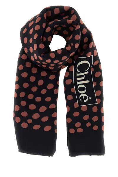 Chloé Chloe Women Printed Silk Chloe Spotted Foulard In Black