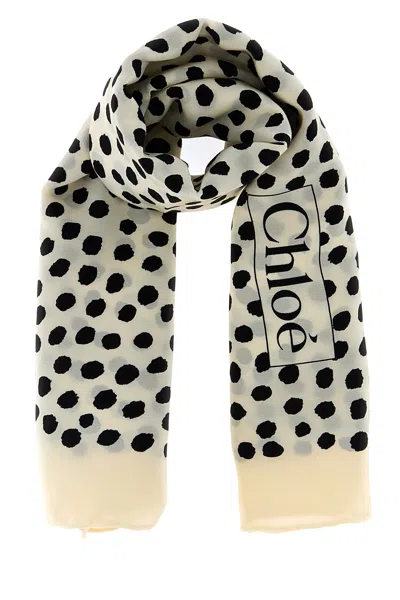 Chloé Chloe Women Printed Silk Chloe Spotted Foulard In White