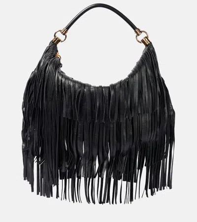 Chloé Foulard Fringed Leather Shoulder Bag In Black