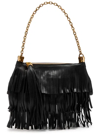 Chloé Chloe Foulard Fringed Leather Shoulder Bag In Black