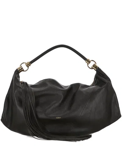 Chloé Foulard Grained Leather Shoulder Bag In Black