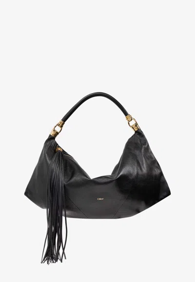 Chloé Foulard Grained Leather Shoulder Bag In Black