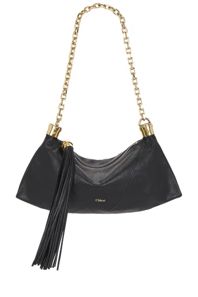 Chloé Small Foulard Tassel Shoulder Bag In Buffalo Leather In Black