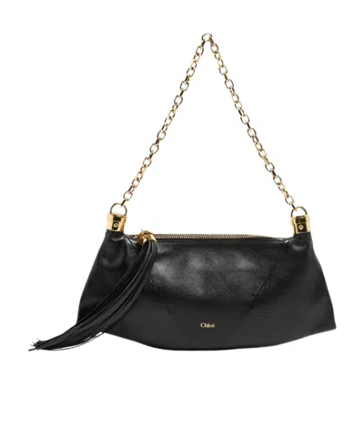Chloé Small Foulard Tassel Shoulder Bag In Buffalo Leather In Black