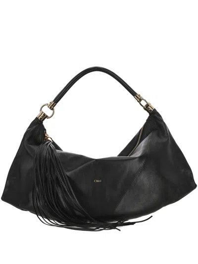 Chloé Foulard Grained Leather Shoulder Bag In Black