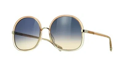 Pre-owned Chloé Franky Ch0029s Orange Crystal Gold/blue Shaded (004) Sunglasses