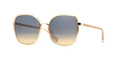 Pre-owned Chloé Franky Ch0031s Orange Crystal And Gold/blue Brown Shaded (004) Sunglasses