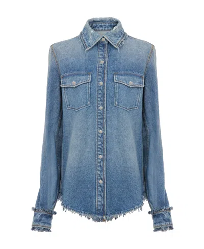 Chloé Raw Cut Denim Shirt In Blue