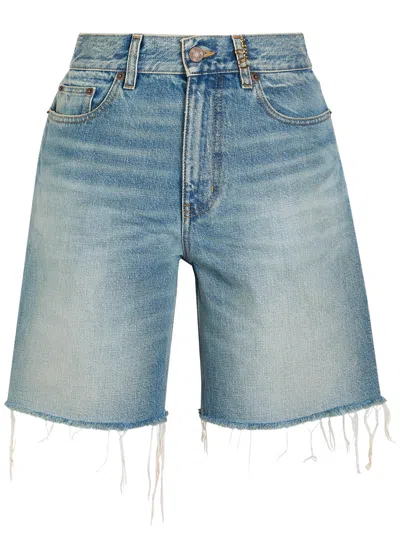 Chloé Chloe Frayed Denim Shorts In Blue