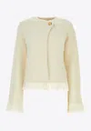 Chloé Veste Courte Ajustée Sans Col Femme Blanc Taille 38 86% Laine Vierge, 11% Alpaga, 3% Polyamide, Horn In White