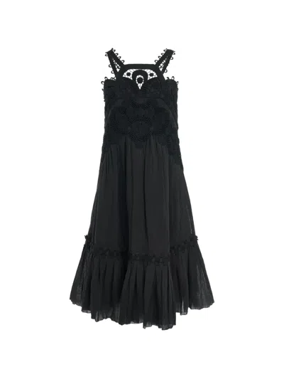 Chloé Frayed Embroidered-lace Dress In Black