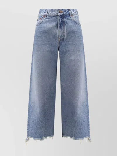 Chloé Frayed Hem Five-pocket Jeans With Belt Loops In Blue