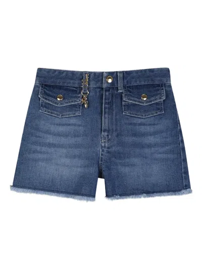 Chloé Kids Chain Detail Frayed Shorts In Blue