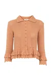 Chloé Crochet-knit Ruffled Cardigan In Pink