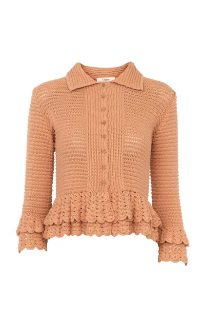 Chloé Frilled Crocheted Cardigan In Pink