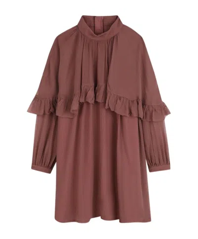 Chloé Kids' Frilled Overlay Dress In Brown
