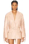 Chloé Belted Fringed Leather Jacket In Cameo Rose