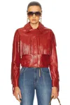 Chloé Fringed Short Leather Jacket In Plaid Red