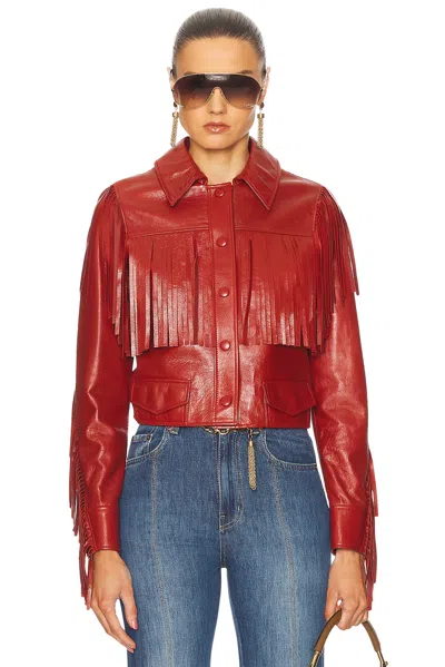 Chloé Fringed Short Leather Jacket In Red