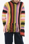 Chloé Fringed Bottom Crochet Sweater With Multicolor Motif