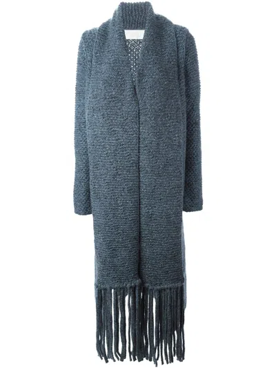 Chloé Fringed Cardi-coat In Blue