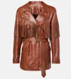 Chloé Brown Belted Fringed Leather Jacket In Brown