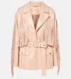 Chloé Belted Fringed Leather Jacket In Pink