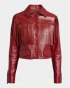 Chloé Fringed Short Leather Jacket In Plaid Red