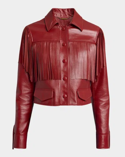 Chloé Fringed Leather Jacket In Red