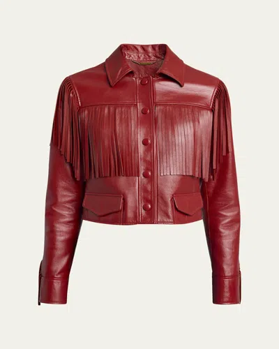 Chloé Chloe Fringed Glossed Leather Jacket In Red
