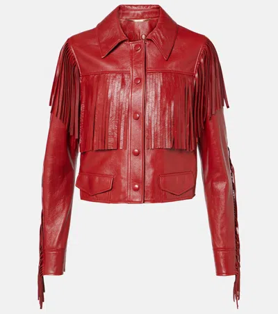 Chloé Fringed Leather Jacket In Red