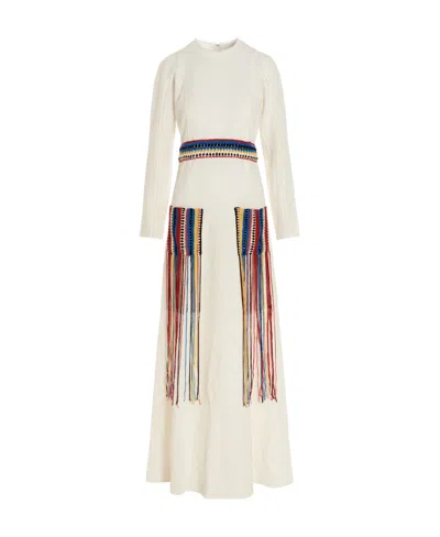 Chloé Fringed Linen Dress In Neutral
