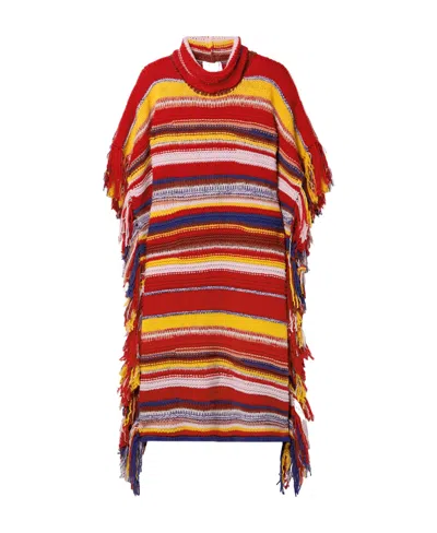 Chloé Fringed Striped Turtleneck Cape In Red