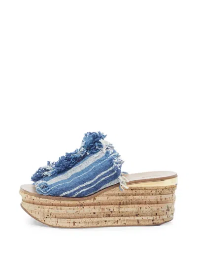Pre-owned Chloé Fringed-detail Sandals In Blue
