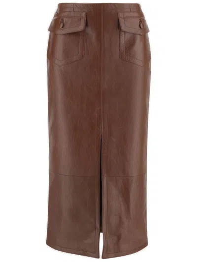 Chloé Jupe Midi Utilitaire En Cuir Femme Brun Taille 40 100% Cuir D'agneau In Brown